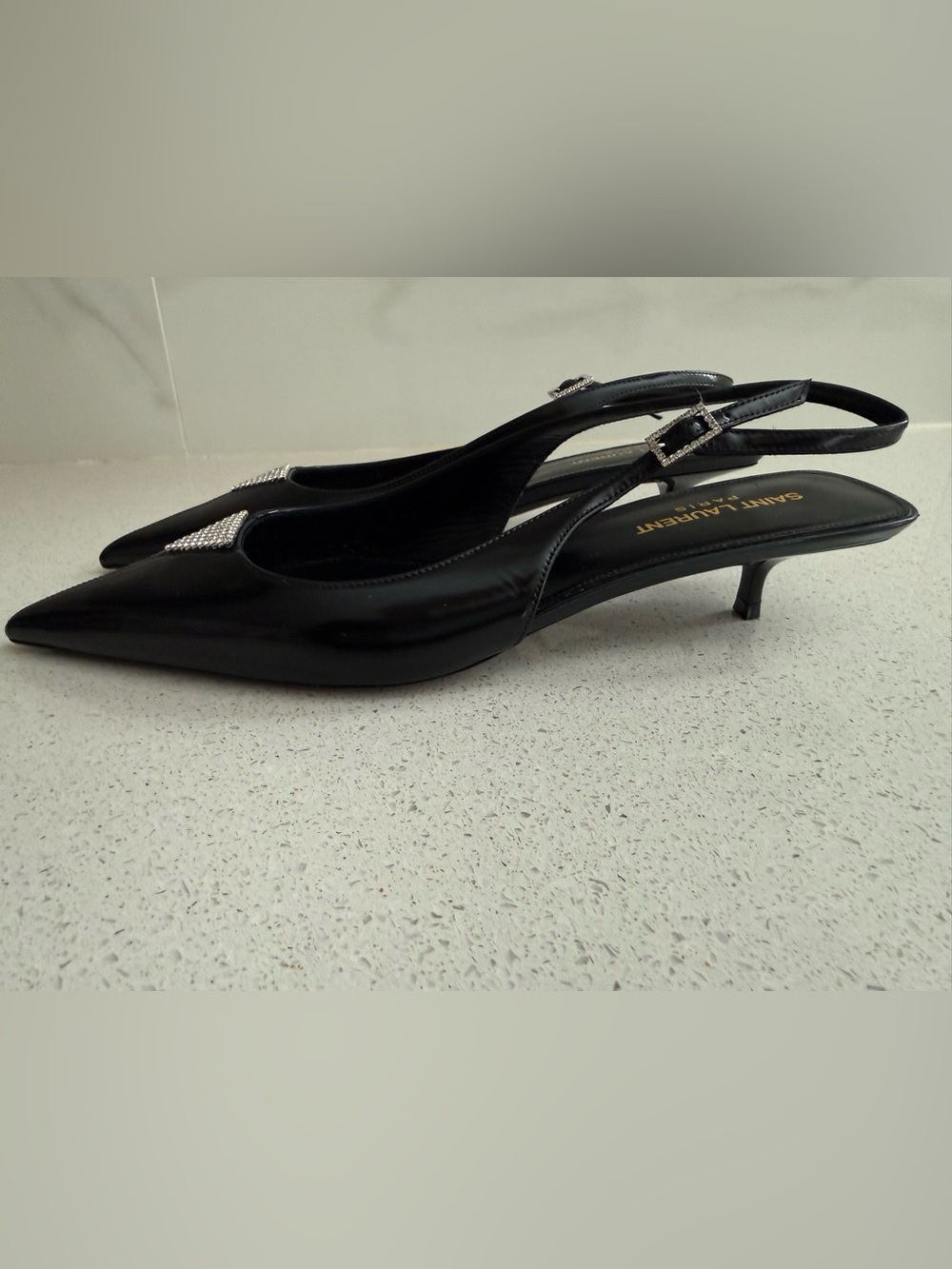 Saint Laurent Cherish Kitten Heel Black Leather Slingback EU 38.5 US 8.5 - Picture 6 of 12